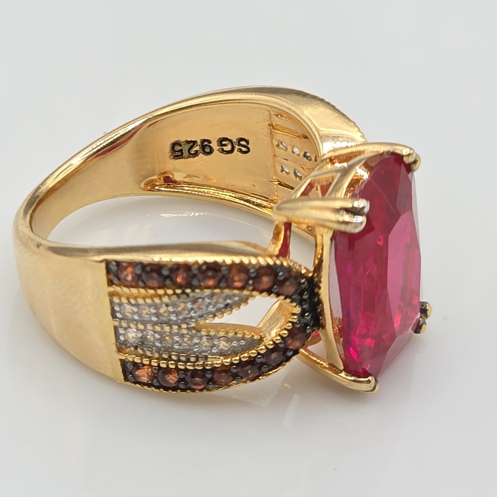 Designer Signed  Ruby And  Garnet Ring - Picture 3 of 13
